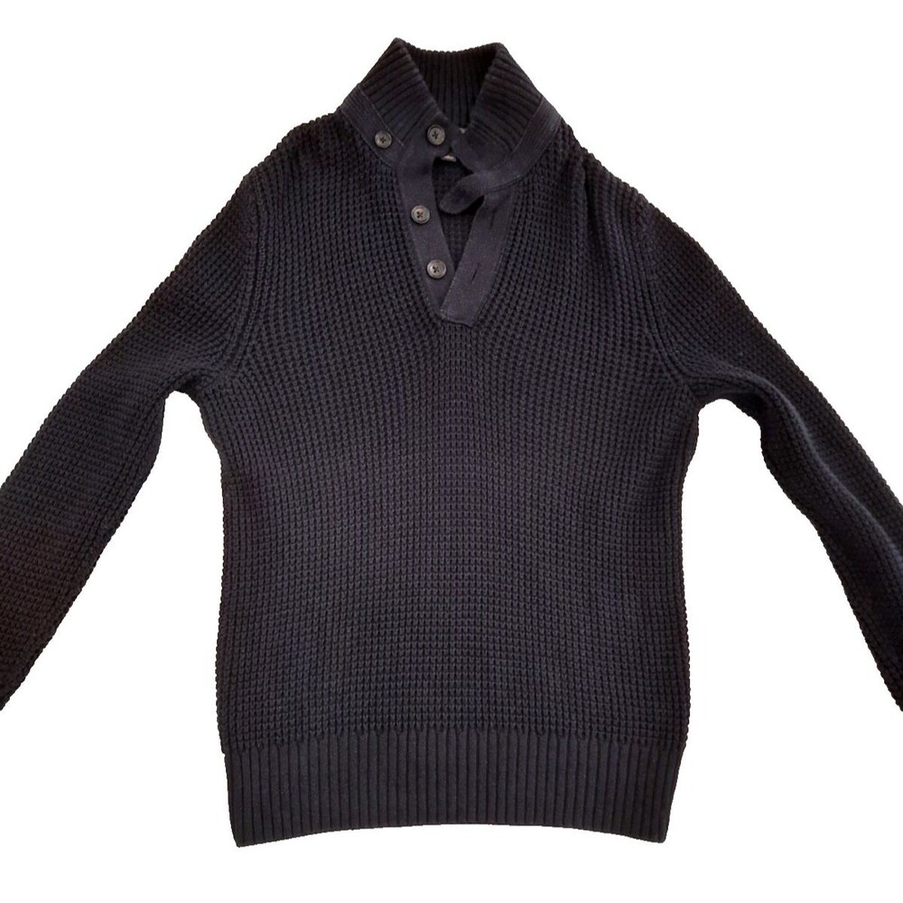 Banana Republic Fisherman Sweater 100% Cotton Navy Blue Chunky Waffle Men Large